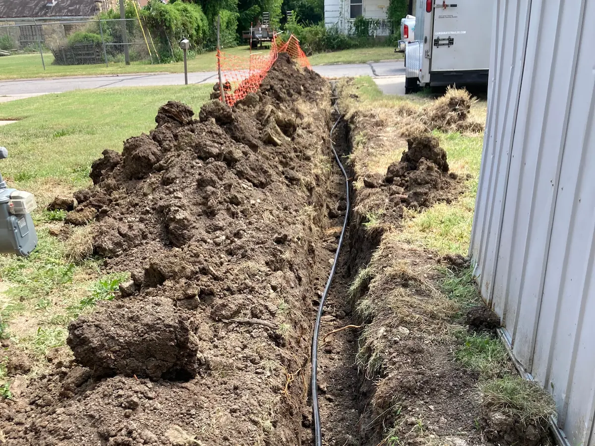 New water service line installed in a trench for a home in Butler County, Kansas